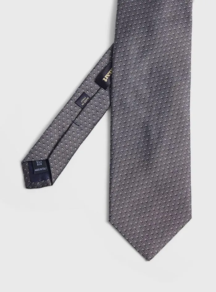 Men Paul Stuart Ties Woven Silk Micro Pattern Tie Silver