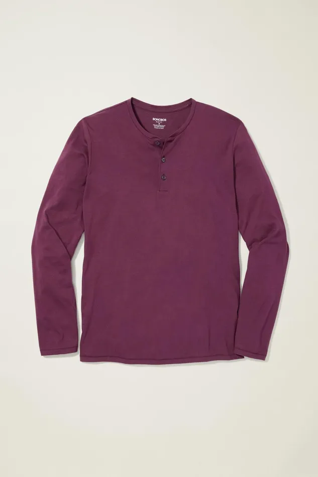 Men Pima Performance Long Sleeve Henley Port Wine Bonobos Henleys