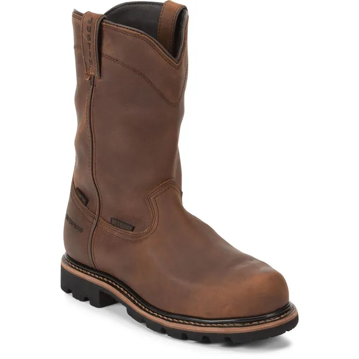 MEN Pulley 10034 Waterproof Comp Toe Brown Justin Boots Work