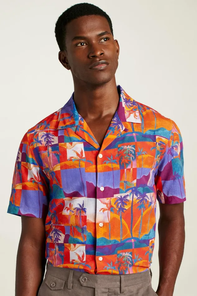Men Riviera Cabana Shirt Orange Paradise Bonobos Casual Shirts