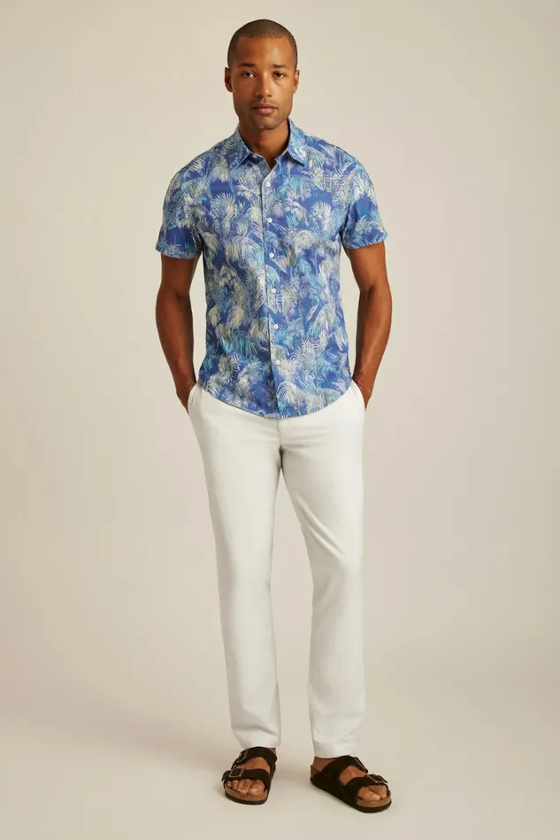 Men Riviera Short Sleeve Shirt Blue Abstract Palms Bonobos Casual Shirts