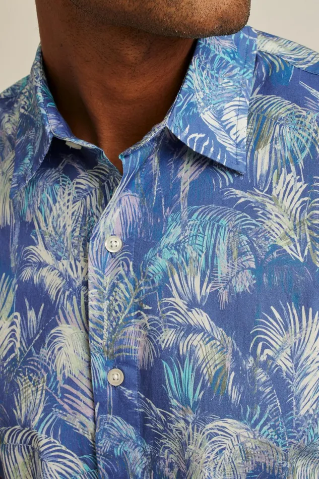 Men Riviera Short Sleeve Shirt Blue Abstract Palms Bonobos Casual Shirts
