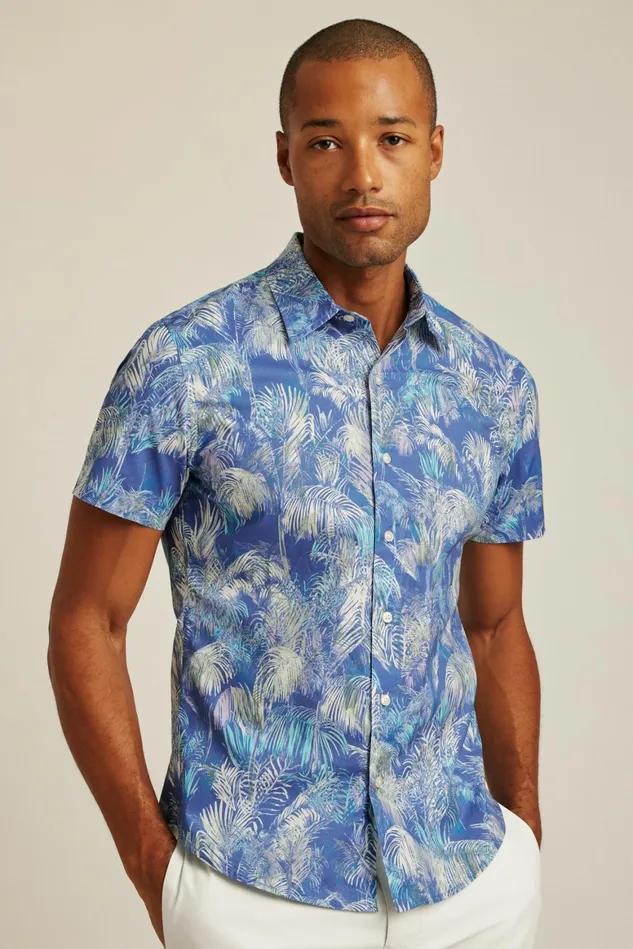 Men Riviera Short Sleeve Shirt Blue Abstract Palms Bonobos Casual Shirts