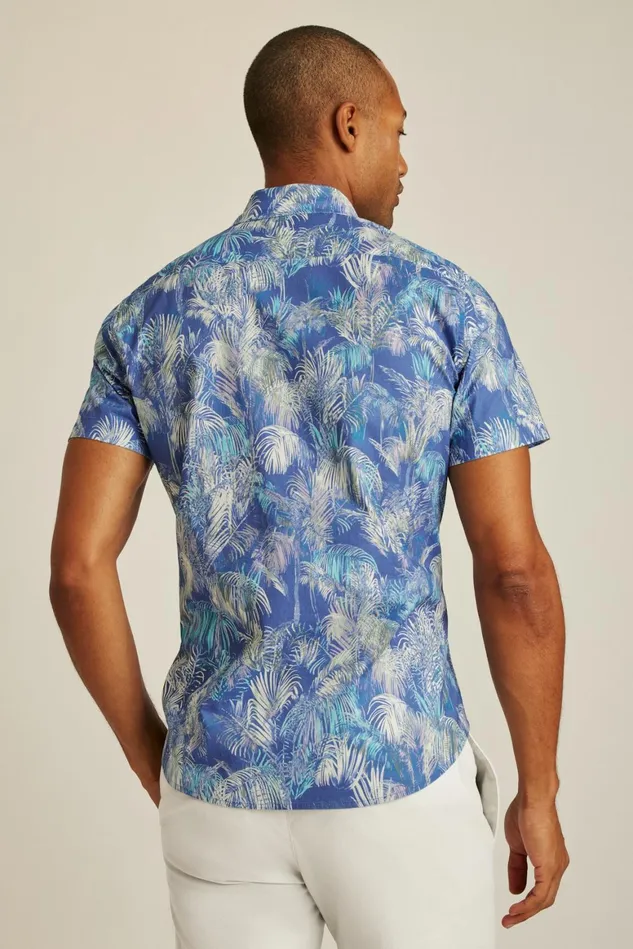 Men Riviera Short Sleeve Shirt Blue Abstract Palms Bonobos Casual Shirts