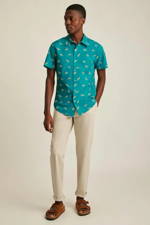 Men Riviera Short Sleeve Shirt Blue And Pink Surfing Parakeets Bonobos Casual Shirts Men Riviera Short Sleeve Shirt Blue And Pink Surfing Parakeets Bonobos Casual Shirts