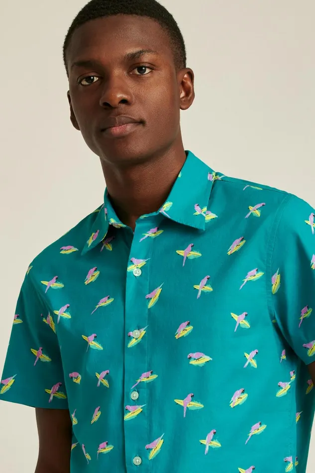 Men Riviera Short Sleeve Shirt Blue And Pink Surfing Parakeets Bonobos Casual Shirts