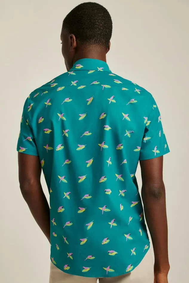 Men Riviera Short Sleeve Shirt Blue And Pink Surfing Parakeets Bonobos Casual Shirts