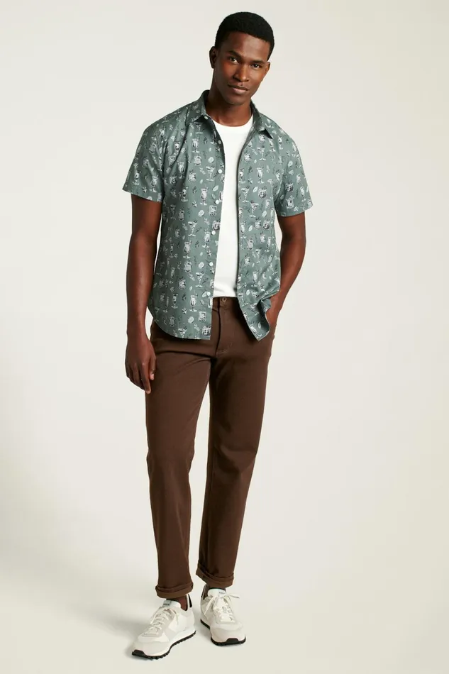 Men Riviera Short Sleeve Shirt Green Tiki Bar Bonobos Casual Shirts