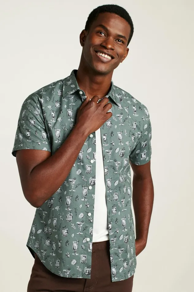 Men Riviera Short Sleeve Shirt Green Tiki Bar Bonobos Casual Shirts