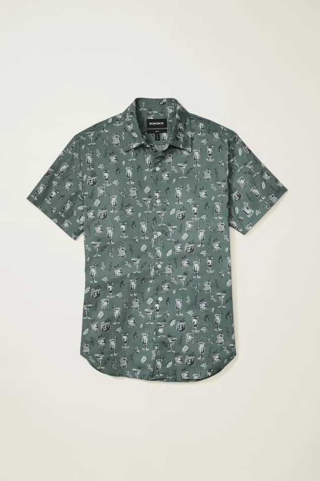 Men Riviera Short Sleeve Shirt Green Tiki Bar Bonobos Casual Shirts
