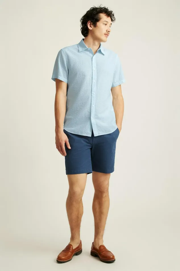 Men Riviera Short Sleeve Shirt Light Blue Seersucker Bonobos Casual Shirts