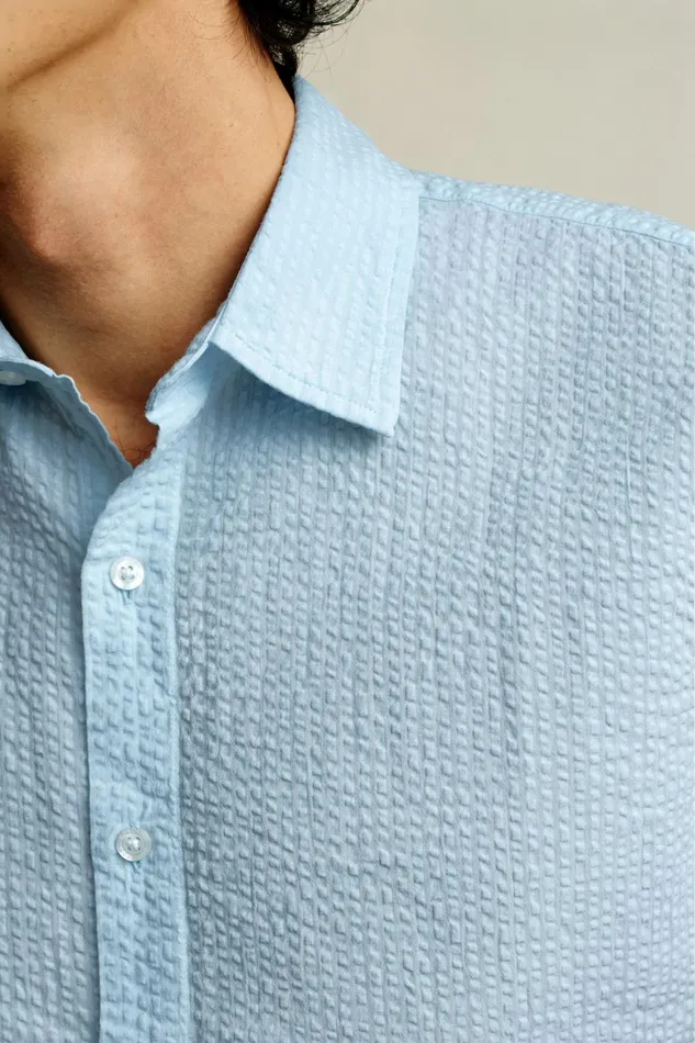 Men Riviera Short Sleeve Shirt Light Blue Seersucker Bonobos Casual Shirts