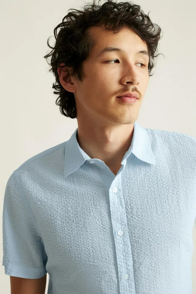 Men Riviera Short Sleeve Shirt Light Blue Seersucker Bonobos Casual Shirts