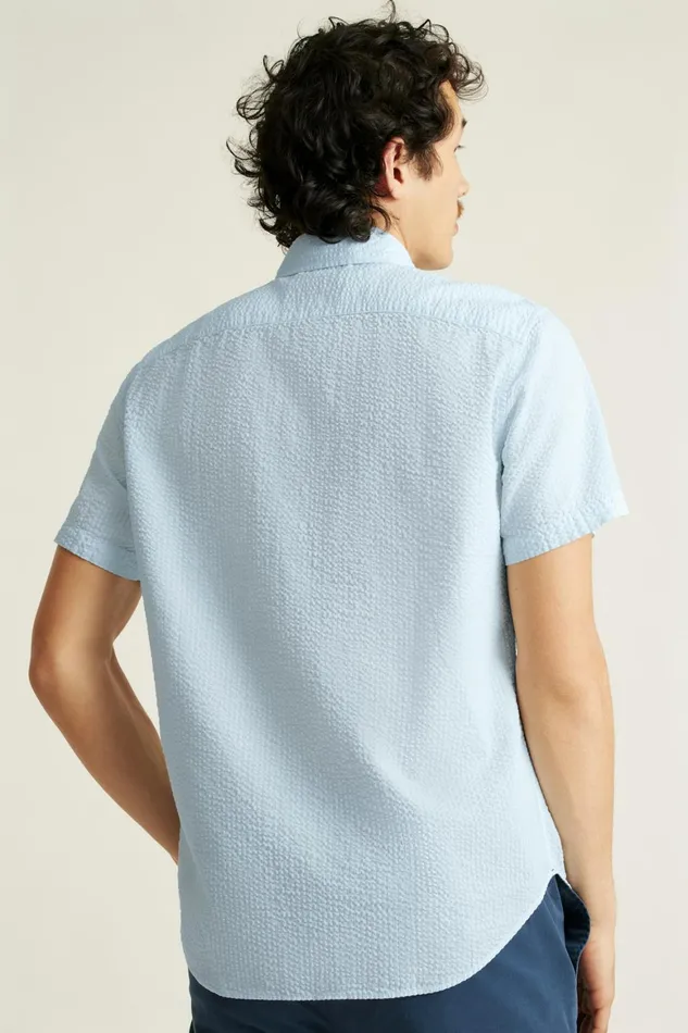 Men Riviera Short Sleeve Shirt Light Blue Seersucker Bonobos Casual Shirts