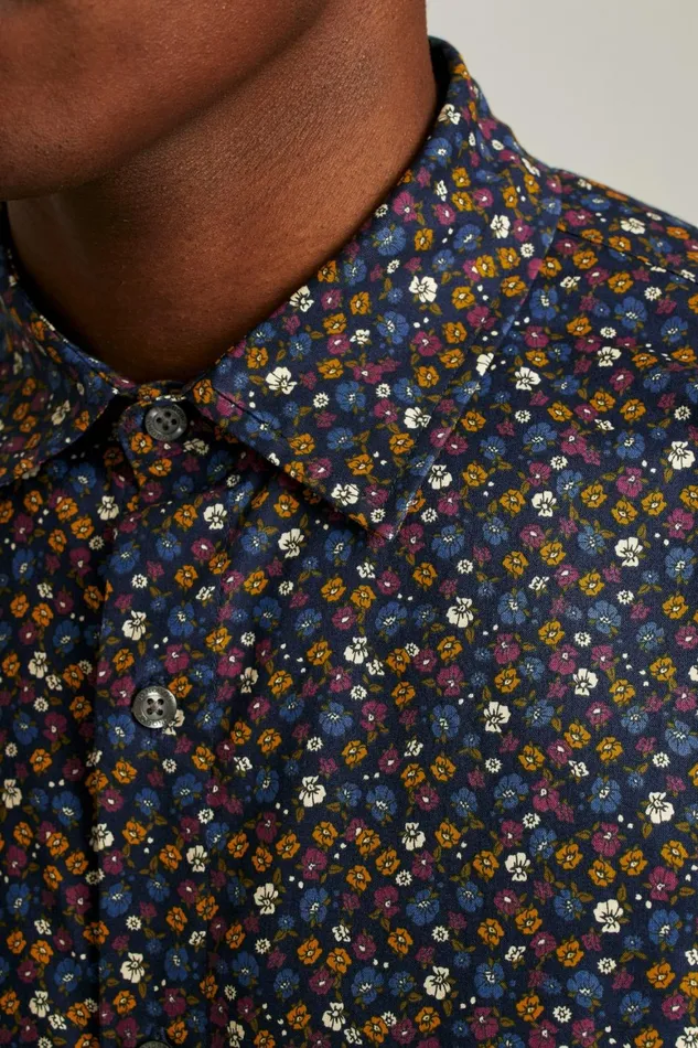 Men Riviera Short Sleeve Shirt Navy Autumn Micro Floral Bonobos Casual Shirts