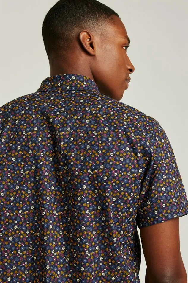 Men Riviera Short Sleeve Shirt Navy Autumn Micro Floral Bonobos Casual Shirts