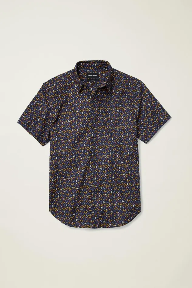 Men Riviera Short Sleeve Shirt Navy Autumn Micro Floral Bonobos Casual Shirts
