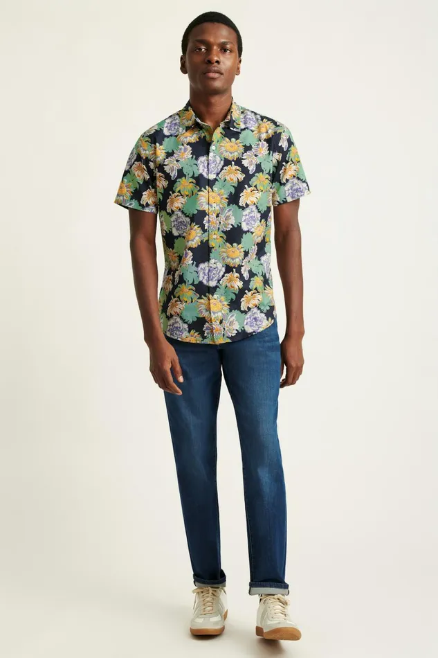 Men Riviera Short Sleeve Shirt Navy Chesapeake Floral Bonobos Casual Shirts