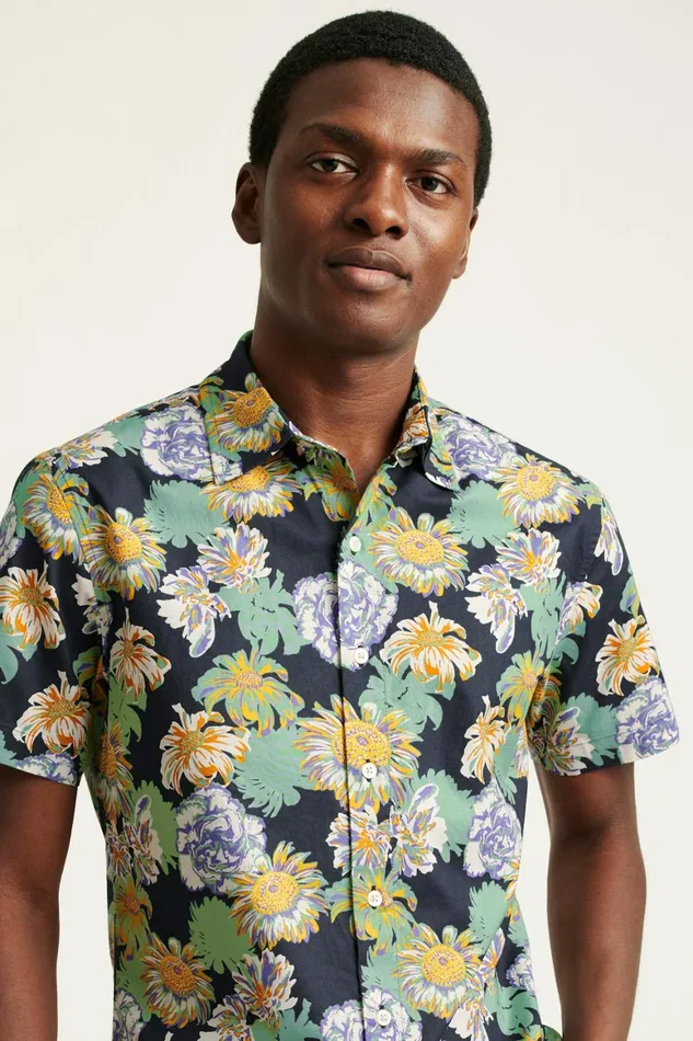 Men Riviera Short Sleeve Shirt Navy Chesapeake Floral Bonobos Casual Shirts