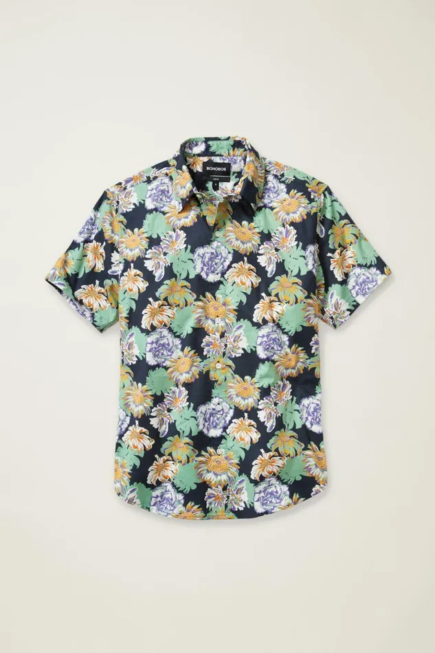 Men Riviera Short Sleeve Shirt Navy Chesapeake Floral Bonobos Casual Shirts