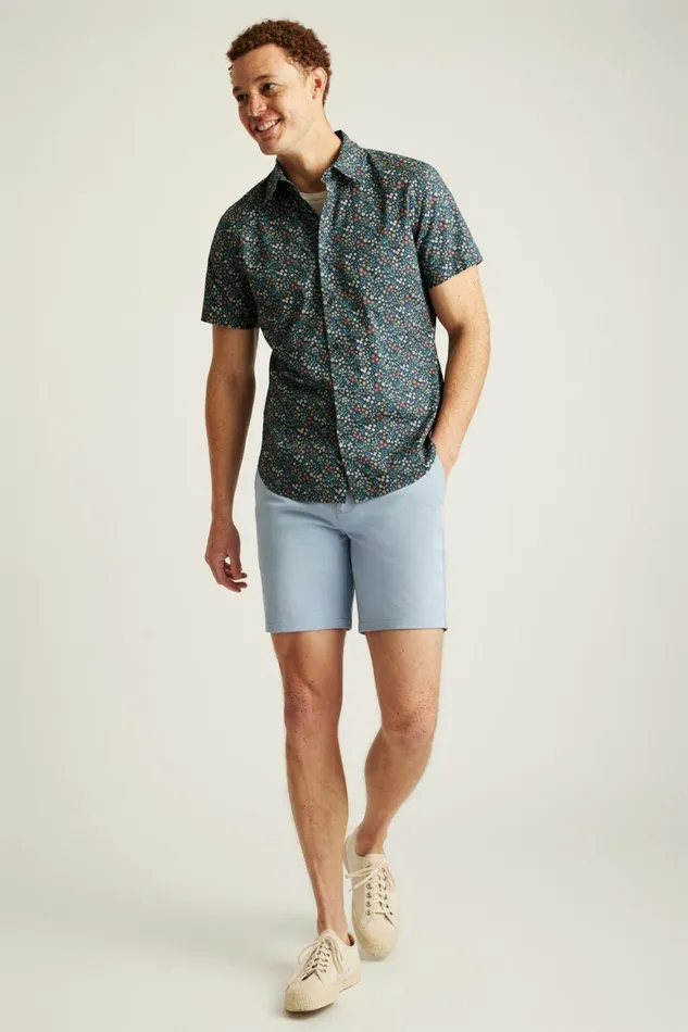 Men Riviera Short Sleeve Shirt Navy Green Garden Bonobos Casual Shirts