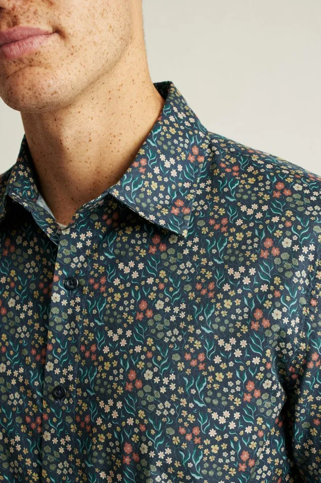 Men Riviera Short Sleeve Shirt Navy Green Garden Bonobos Casual Shirts