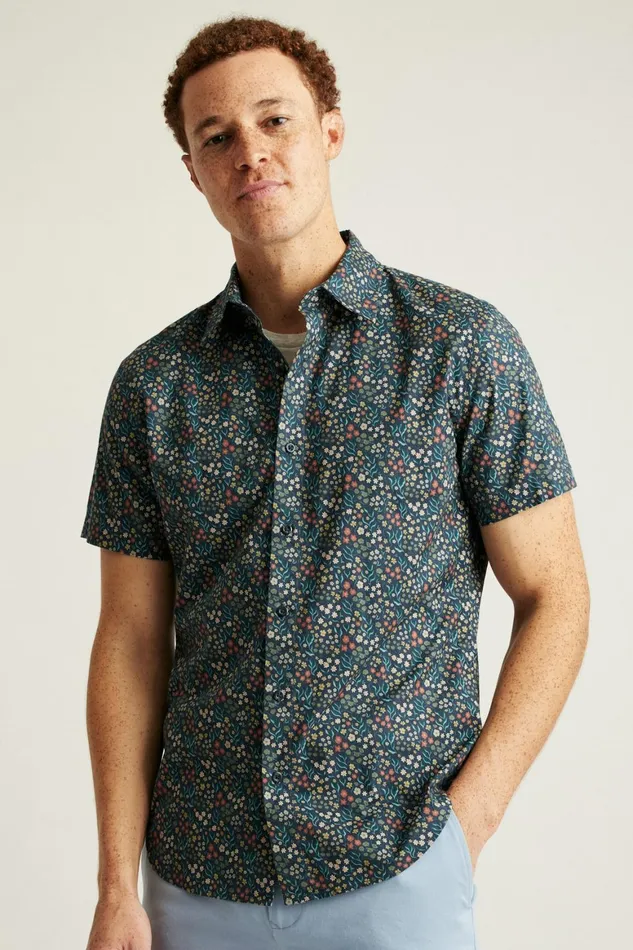 Men Riviera Short Sleeve Shirt Navy Green Garden Bonobos Casual Shirts