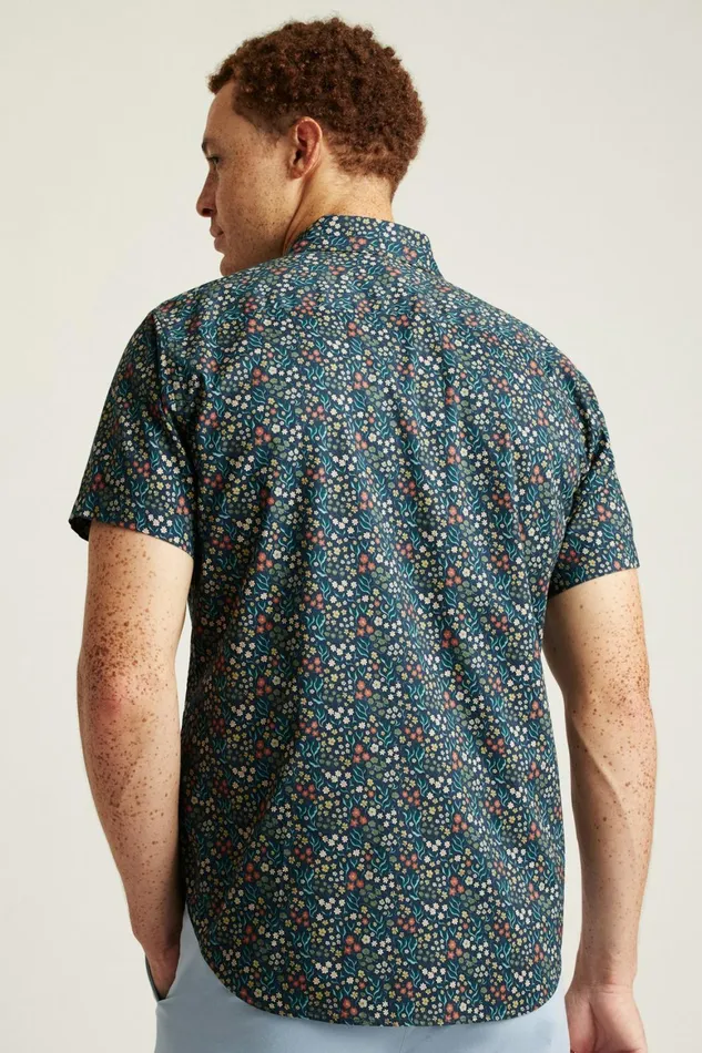 Men Riviera Short Sleeve Shirt Navy Green Garden Bonobos Casual Shirts