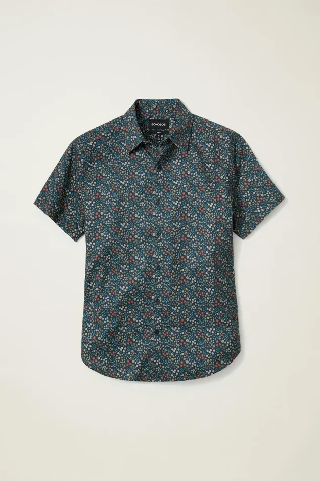 Men Riviera Short Sleeve Shirt Navy Green Garden Bonobos Casual Shirts
