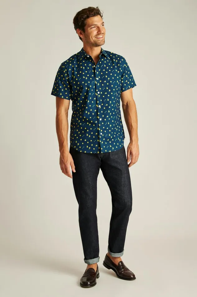 Men Riviera Short Sleeve Shirt Navy Pepper Floral Bonobos Casual Shirts