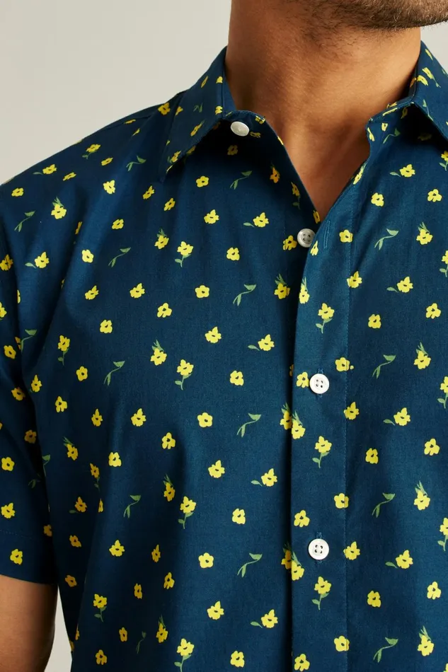 Men Riviera Short Sleeve Shirt Navy Pepper Floral Bonobos Casual Shirts
