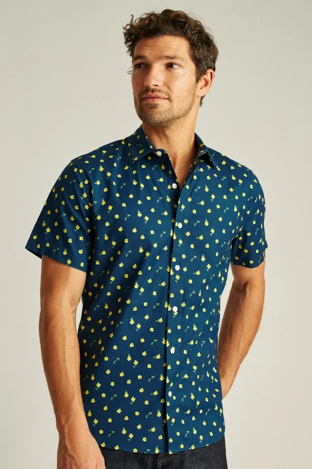 Men Riviera Short Sleeve Shirt Navy Pepper Floral Bonobos Casual Shirts