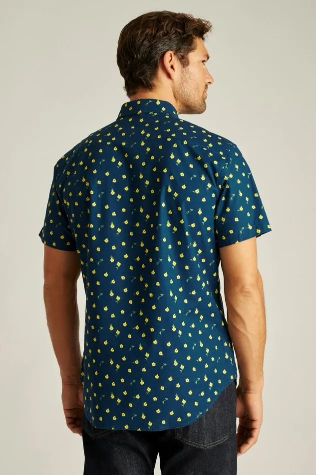 Men Riviera Short Sleeve Shirt Navy Pepper Floral Bonobos Casual Shirts