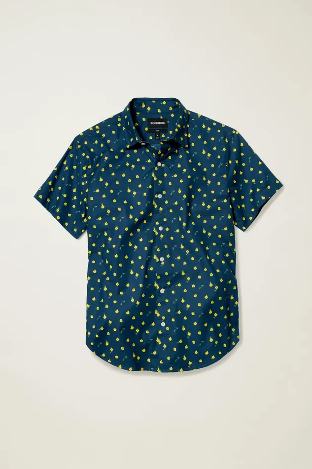 Men Riviera Short Sleeve Shirt Navy Pepper Floral Bonobos Casual Shirts