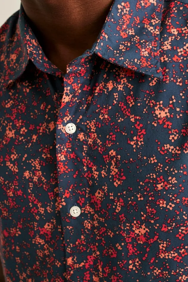 Men Riviera Short Sleeve Shirt Navy Pink Floral Splatter Bonobos Casual Shirts