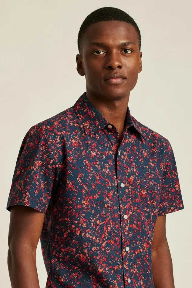 Men Riviera Short Sleeve Shirt Navy Pink Floral Splatter Bonobos Casual Shirts