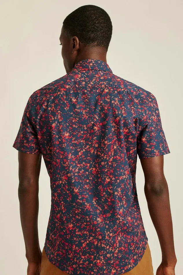 Men Riviera Short Sleeve Shirt Navy Pink Floral Splatter Bonobos Casual Shirts