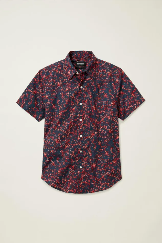 Men Riviera Short Sleeve Shirt Navy Pink Floral Splatter Bonobos Casual Shirts