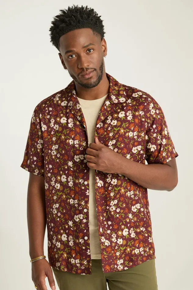 Men Riviera Silk Blend Cabana Shirt Regal Floral Bonobos Casual Shirts
