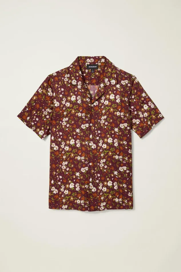 Men Riviera Silk Blend Cabana Shirt Regal Floral Bonobos Casual Shirts