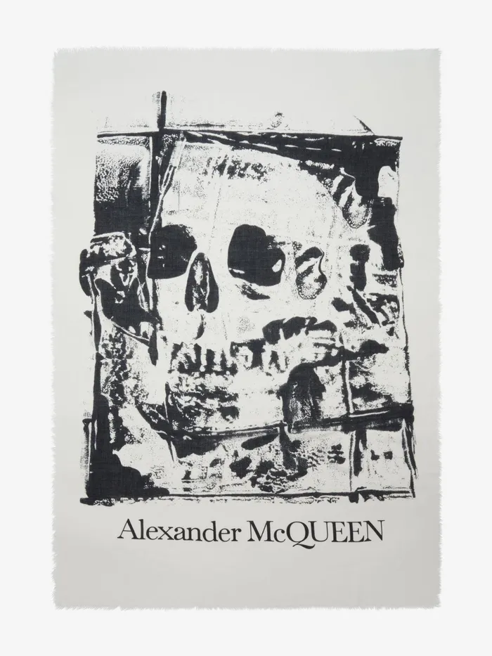 Men Scarves Alexander McQueen Fold Skull Shawl Whiteblack