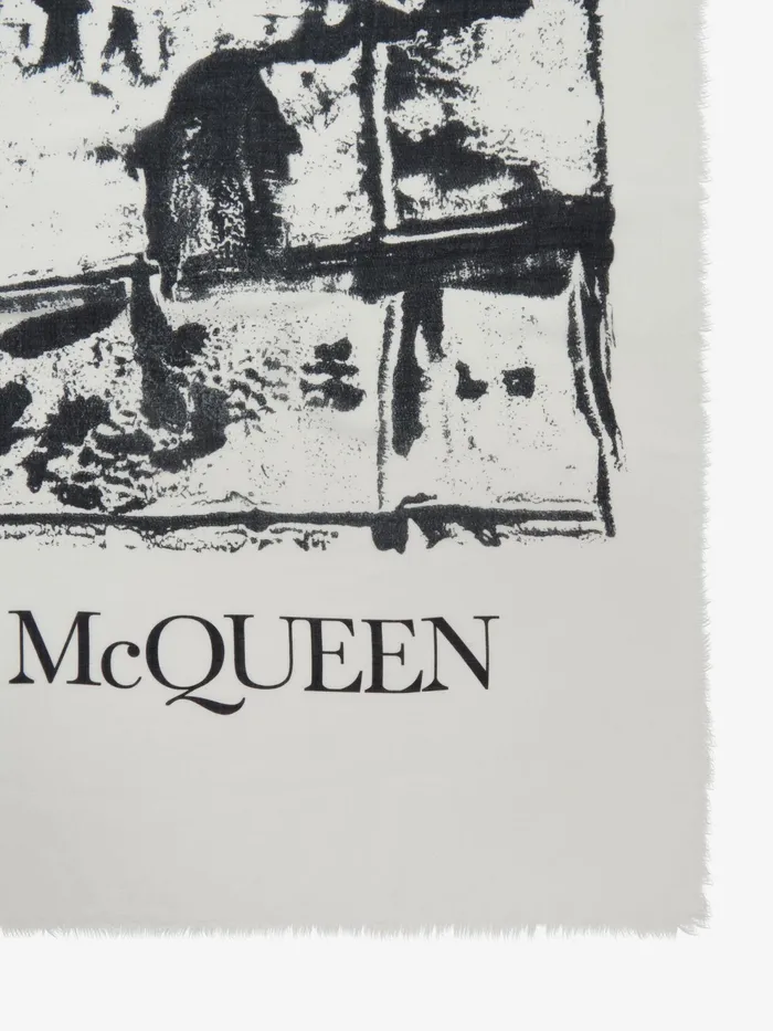 Men Scarves Alexander McQueen Fold Skull Shawl Whiteblack