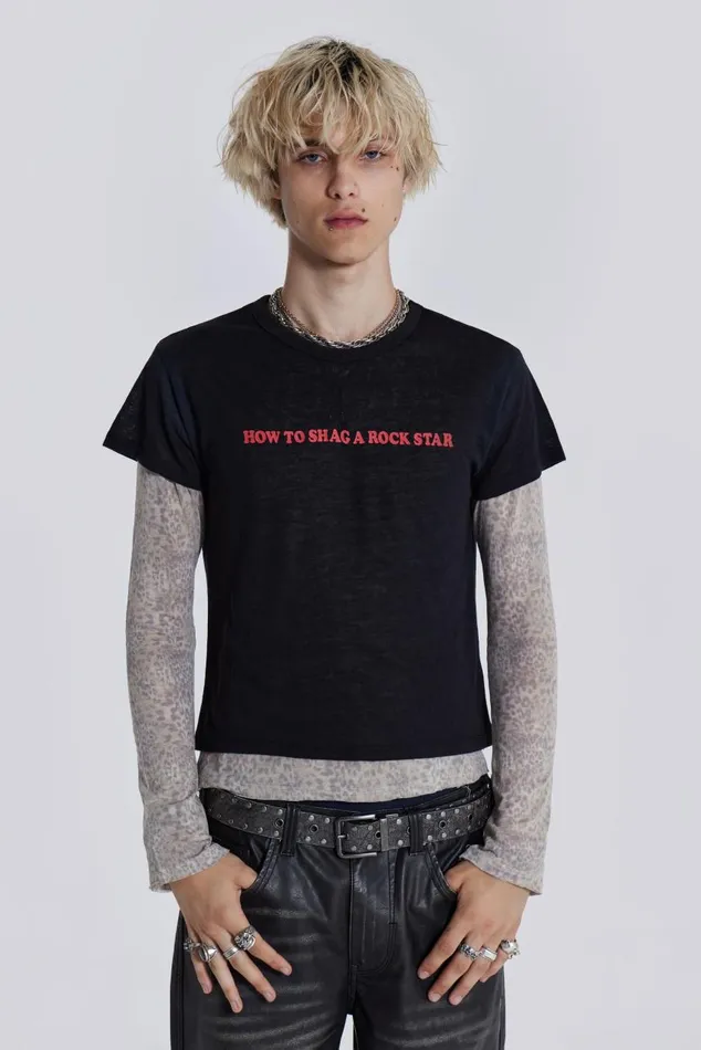Men Sheer Leopard Long Sleeve Jaded London TShirts and Vests