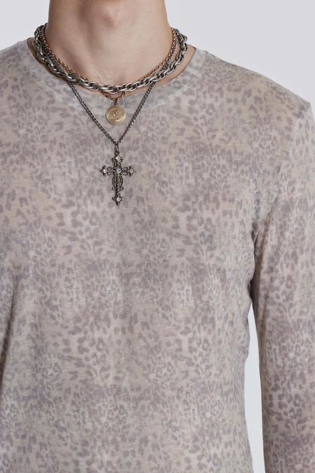 Men Sheer Leopard Long Sleeve Jaded London TShirts and Vests