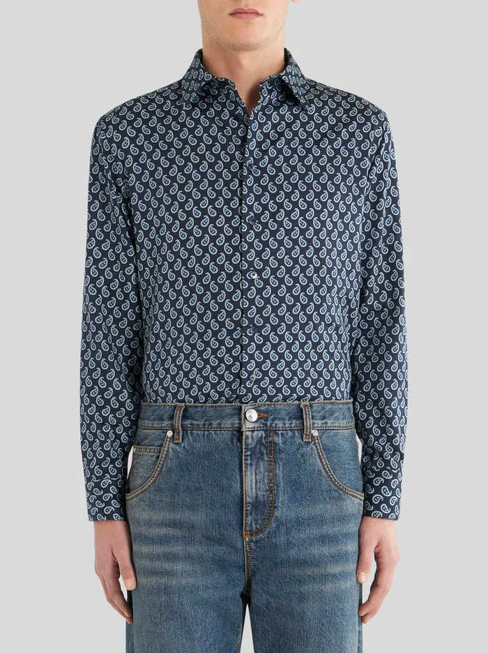 Men Shirt With Micro Paisley Print Etro Shirts