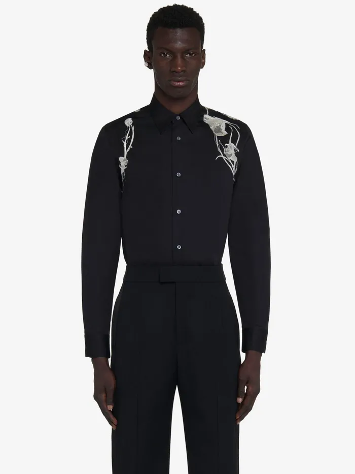 Men Shirts Alexander McQueen Pressed Flower Harness Shirt Black