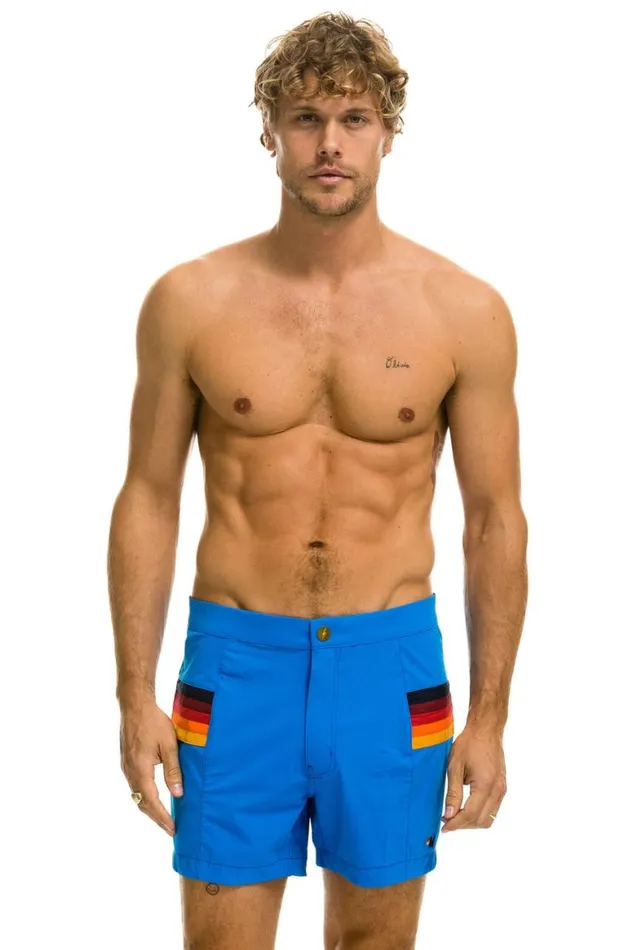 Men Shorts Aviator Nation Horizontal 5 Stripe Flex Shorts 8211 Parrot Blue