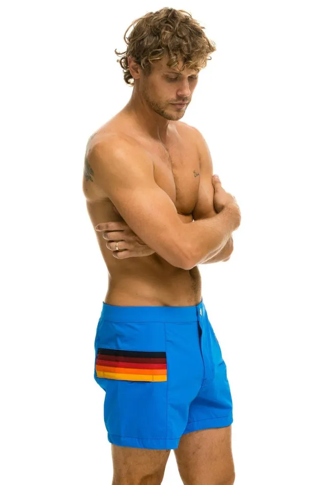 Men Shorts Aviator Nation Horizontal 5 Stripe Flex Shorts 8211 Parrot Blue