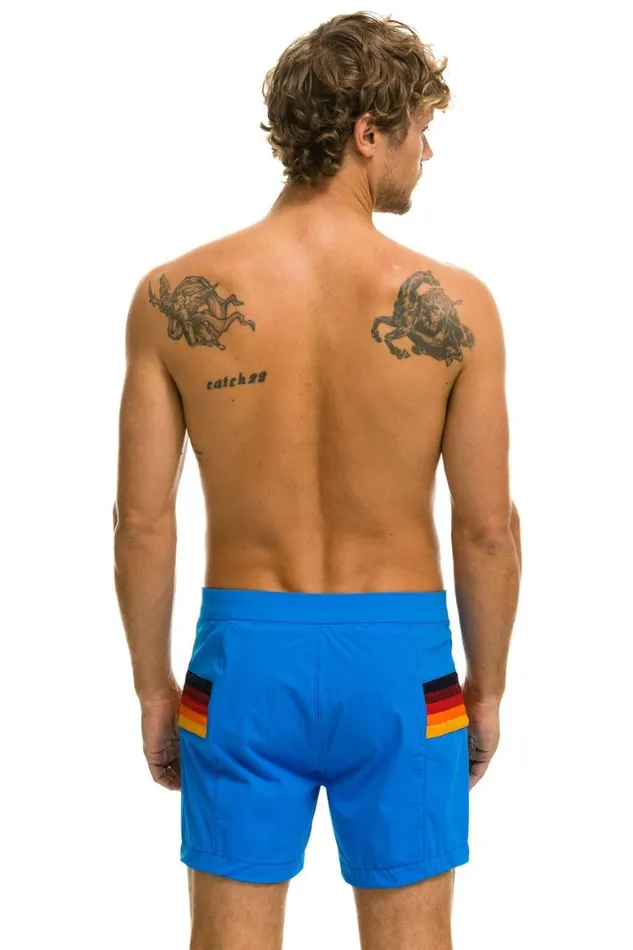 Men Shorts Aviator Nation Horizontal 5 Stripe Flex Shorts 8211 Parrot Blue