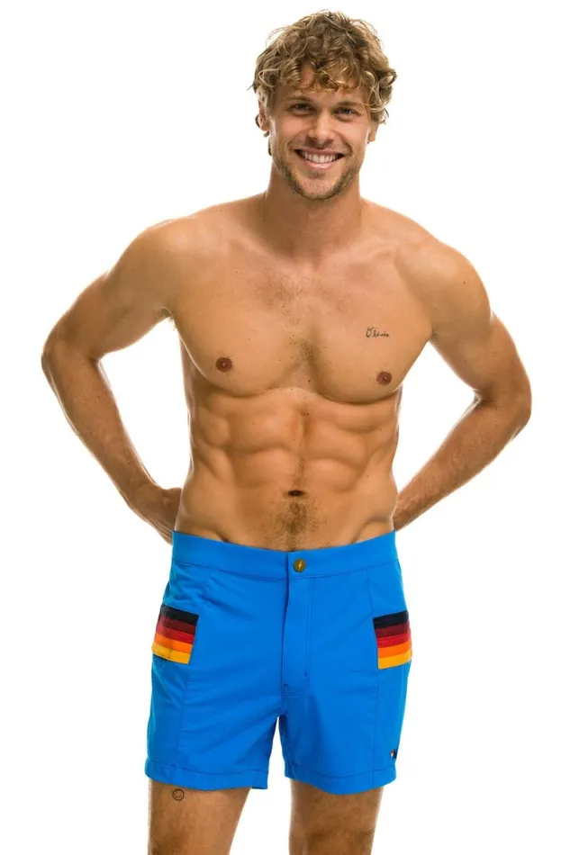 Men Shorts Aviator Nation Horizontal 5 Stripe Flex Shorts 8211 Parrot Blue